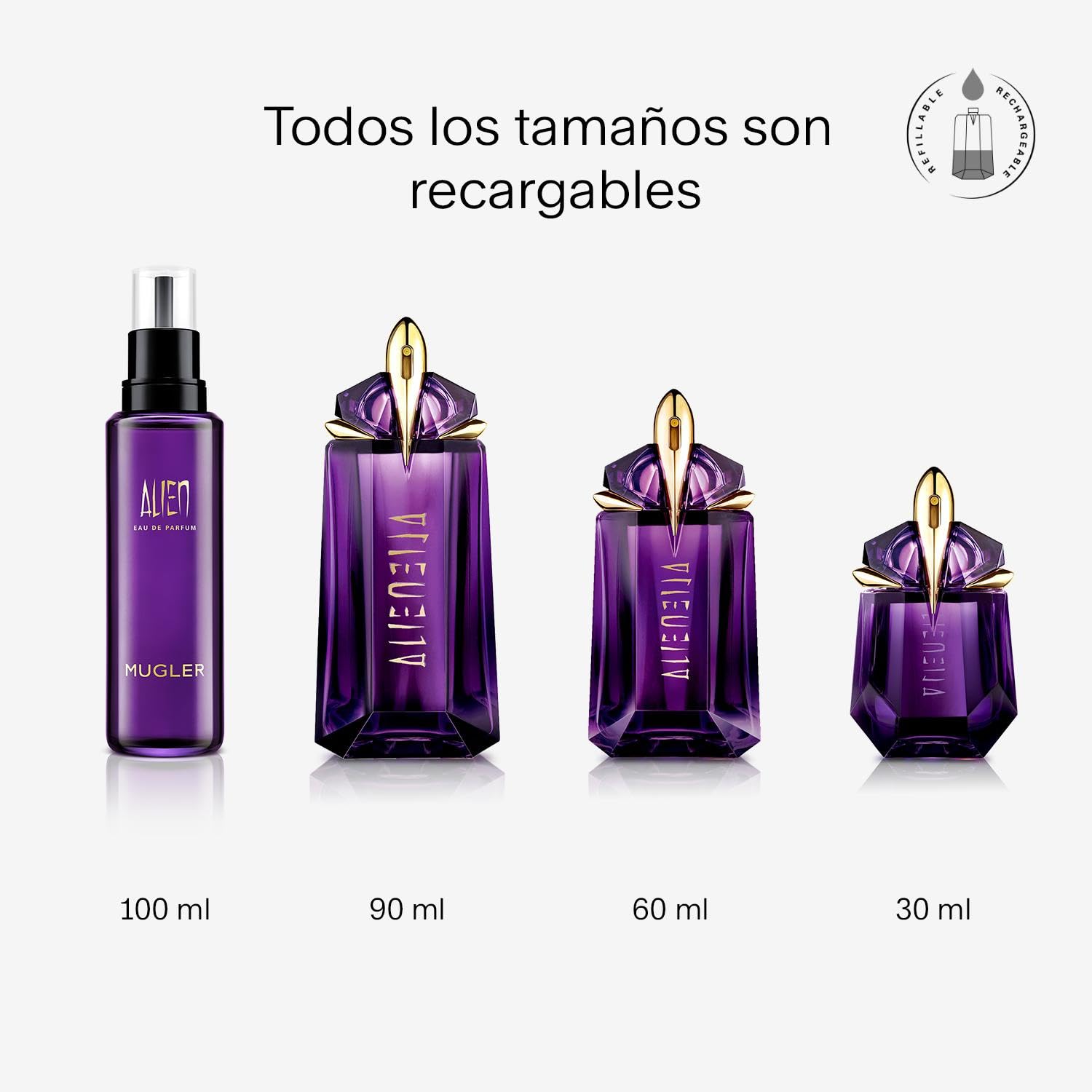 MUGLER Alien, Eau De Parfum, Perfume Para Mujer, Aroma Floral Con Matices Amaderados Y Ambarinos, Fragancia Extraordinaria, Recargable